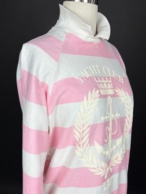 Vintage 80s Yacht Club Sweatshirt Pink White Striped St Thomas Anchor Nautical